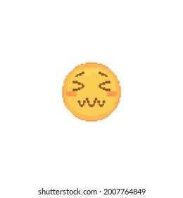 Pixel art Confounded Emoji face icon. Vector cute pixel Helpless emoticon. Dead Emoji in retro pixel 8 bit style. Sad defeat emoji yellow face isolated icon.