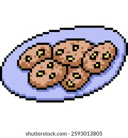 pixel art of cookie snack dish isolated background