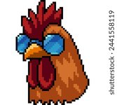 pixel art of cool chicken head isolated background