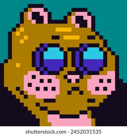 Pixel art cool hamster animal anthropomorphic character, avatar, cartoon vector icon, game user web profile, 8-bit, social net pet portrait, minimalistic fashion, vector cryptoart background.