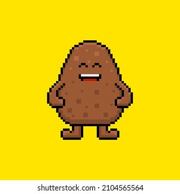Pixel art cool potato character isolated