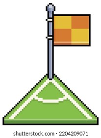 Pixel art corner kick with orange and yellow flag. Football corner vector icon for 8bit game on white background 