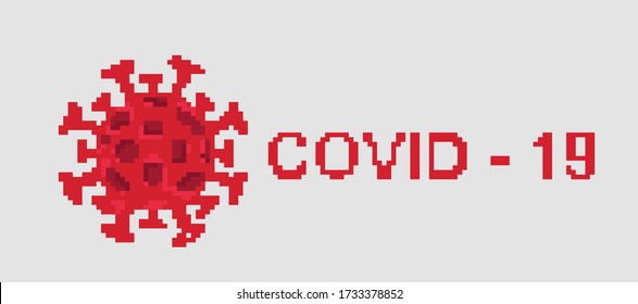 Pixel art coronavirus vector on grey background.
