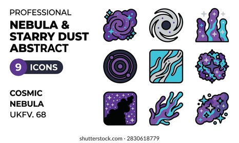 Pixel Art Cosmic Nebula and Starry Dust Abstract Icons Collection