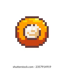Pixel Art Cottage Cheese Cream Pastry. Retro 8 bit Style Sweet Bakery Product Cheesecake Illustration. Ideal for Sticker, Retro Decorative Element, Game Asset, Emoji, Patch or Cute Geek Avatar.	