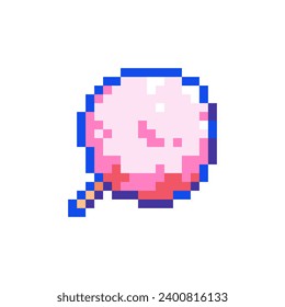 Pixel art Cotton Candy Icon. Vector Pixel 8bit Fluffy Sugar Treat. 80s 90s Retro Game Decor For Valentine's Day. Pixelated Sweet Sugar Wool Dessert Sticker Illustration on white background.	