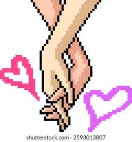 pixel art of couple hold hand isolated background