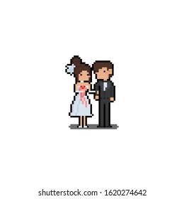 Pixel art couple in wedding cloth character.