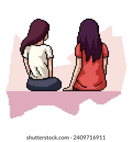 pixel art of couple woman friend