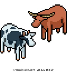 pixel art of cow buffalo farm isolated background