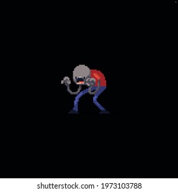 Pixel art creepy crooked gray skinned ghoul