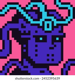 Pixel art creepy monster alien portrait 80-s, cryptoart, 8-bit, creepy character, avatar, cartoon vector icon, game user, web profile persons, social net portrait, minimalistic style.