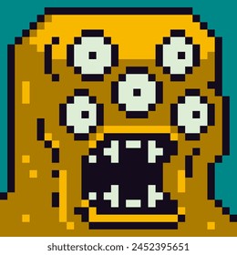 Pixel art creepy monster slug with many eyes portrait 80-s, cryptoart, 8-bit, creepy character, avatar, cartoon vector icon, game user, web profile persons, social net portrait, minimalistic style.