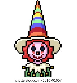 pixel art of creppy jester clown isolated background