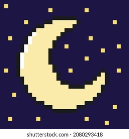 Pixel art crescent moon and stars