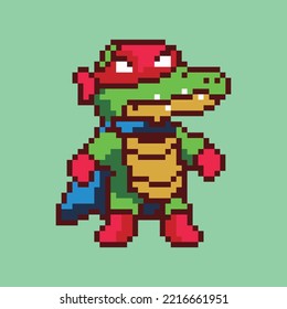 Pixel art. Crocodile heroes ilustration