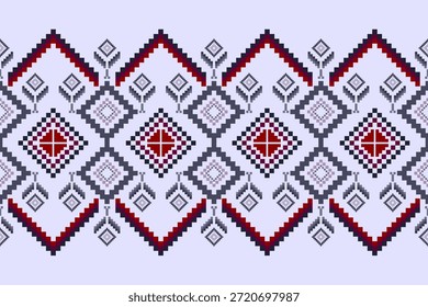 Pixel arte ponto cruz abstrato geométrico oriental doce jardim sem costura padrão. Projeto decorativo geometria perfeita para tecido, roupas, bordados, ornamento, papel de parede, fundo, cerâmica, mosaico