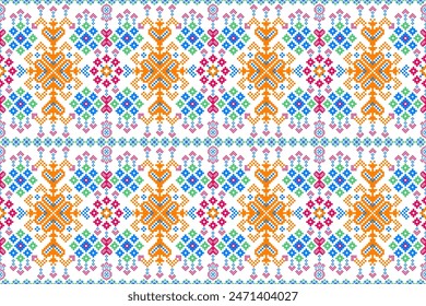 Pixel art Cross Stitch sin patrón, Pixel geométrico tradicional arte Abstractas étnico para la ropa, tela, fondo, Fondo de pantalla, envoltura, batik, trajes de punto, estilo de bordado.Ilustración vectorial.