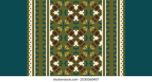 Pixel art Cross Stitch seamless pattern,Traditional pixel geometric Abstract ethnic background for print decor cloth,carpet,wall art