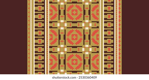 Pixel art Cross Stitch seamless pattern,Traditional pixel geometric Abstract ethnic background for print decor cloth,carpet,wall art