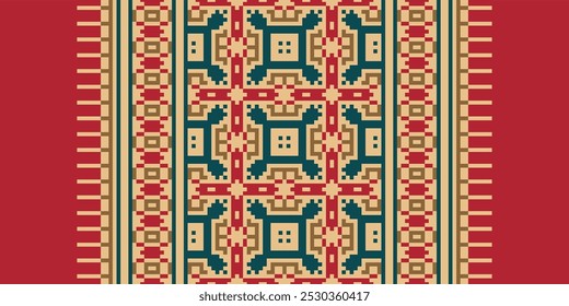 Pixel art Cross Stitch seamless pattern,Traditional pixel geometric Abstract ethnic background for print decor cloth,carpet,wall art