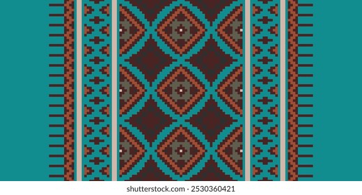 Pixel art Cross Stitch seamless pattern,Traditional pixel geometric Abstract ethnic background for print decor cloth,carpet,wall art