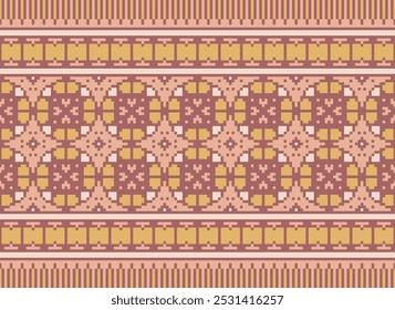 Pixel art Cross Stitch seamless pattern,Traditional pixel geometric Abstract ethnic background for print decor cloth,carpet,wall art