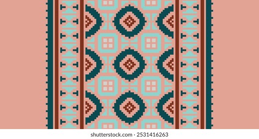 Pixel art Cross Stitch padrão sem costura,Tradicional pixel geometric Abstract fundo étnico para impressão pano de decoração,tapete,arte de parede
