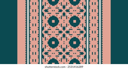 Pixel art Cross Stitch seamless pattern,Traditional pixel geometric Abstract ethnic background for print decor cloth,carpet,wall art