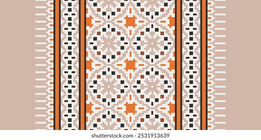 Pixel art Cross Stitch seamless pattern,Traditional pixel geometric Abstract ethnic background for print decor cloth,carpet,wall art