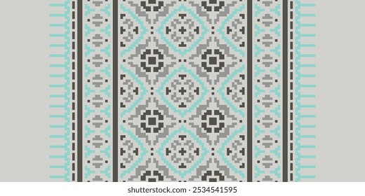 Pixel art Cross Stitch seamless pattern,Traditional pixel geometric Abstract ethnic background for print decor cloth,carpet,wall art