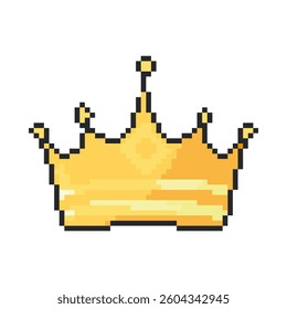 Pixel art crown icon in 8 bit style. Retro 80s,90s video game graphics