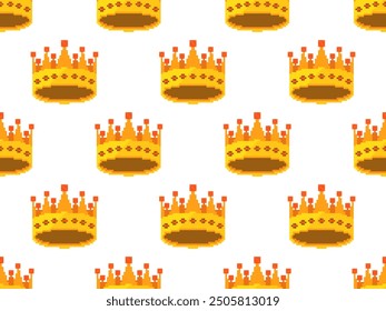 El arte del píxel corona el patrón inconsútil. Coronas reales y diadema en estilo gráfico retro de 8 bits de los años 80. Coronas reales medievales. Diseño para aplicaciones móviles, Anuncios y carteles. Ilustración vectorial