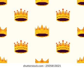 Pixel art crowns seamless pattern. Royal crowns and diadem in 8-bit retro graphic style of the 80s. Medieval royal crowns. Design for mobile applications, banners and posters. Vector illustration