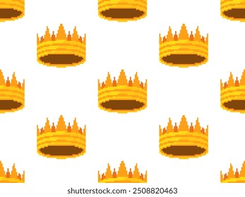 El arte del píxel corona el patrón inconsútil. Coronas reales y diadema en estilo gráfico retro de 8 bits de los años 80. Coronas reales medievales. Diseño para aplicaciones móviles, Anuncios y carteles. Ilustración vectorial