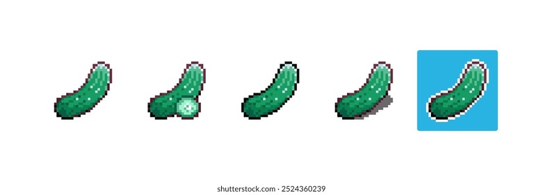 Pixelart Gurke. 8bit Game Style Verpixelte grüne Gurke. Detailliertes Pixel Gurken-Symbol mit Schattierung und anderem Strich. 