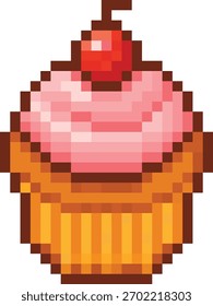 Pixel Art Cupcake Cereza Topping Postre