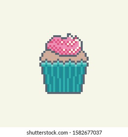 Pixel art cupcake vector icon. Fast food set  for web design, mobile app, stickers and games.