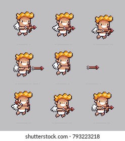 Pixel art cupido disparando flechas con su proa, la animación de hoja de cálculo