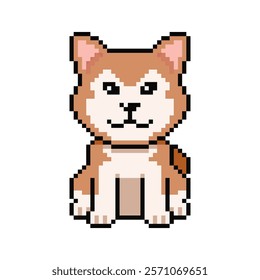 Pixel art cute akita inu dog vector in retro style for design.