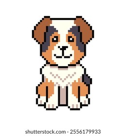 Pixel art cute australian shepherd dog vector in retro style for design.