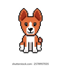 Pixel art cute basenji dog vector in retro style for design.