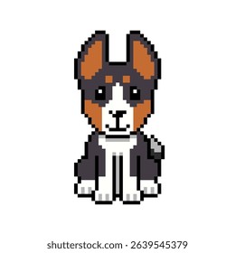 Pixel art cute basenji dog vector in retro style for design.