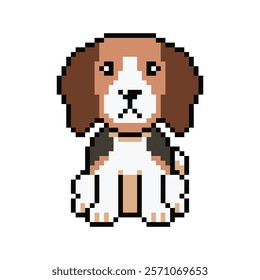 Pixel art cute beagle dog vector in retro style for design.