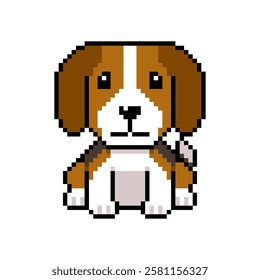 Pixel art cute beagle dog vector in retro style for design.