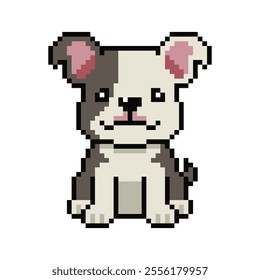 Pixel art cute boston terrier dog vector in retro style for design.