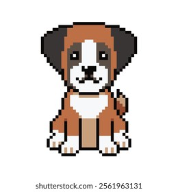 Pixel art cute boxer dog vector in retro style for design.