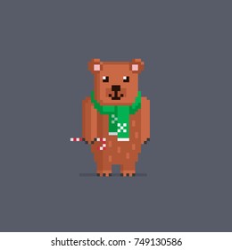 Pixel art cute brown bear. Vector illustration