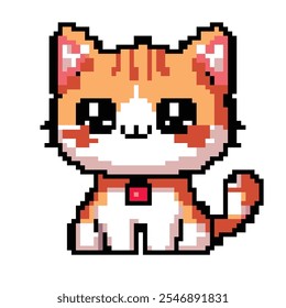 Pixel art cute brown cat	