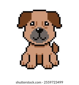 Pixel art cute brown dog vector in retro style for design.